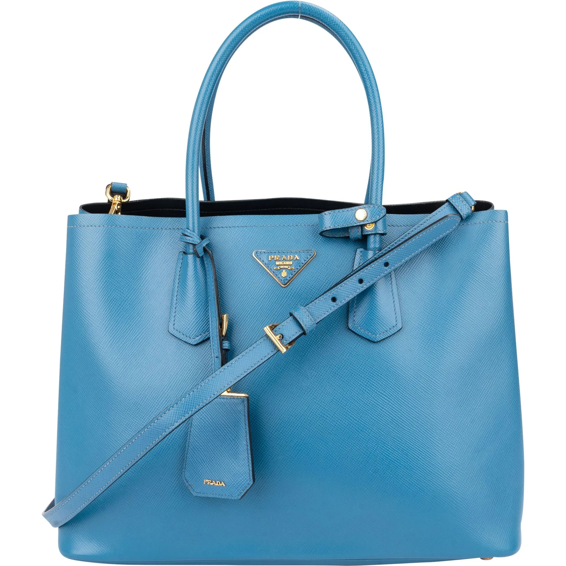 Prada Blue Saffiano Leather Double Handbag